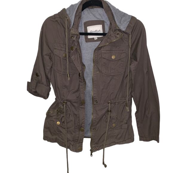 Snobbish Zip Up Utility Jacket-Size Small, Olive Green with Adjustable Features - Picture 2 of 9